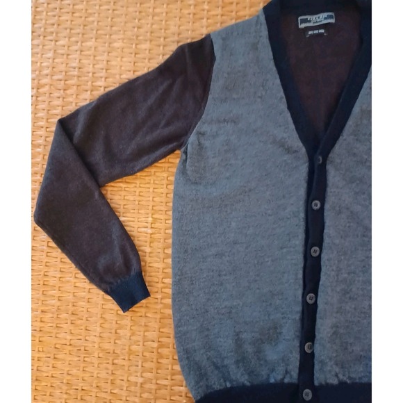 Zara Man Cardigan Sweater Size 42 Longsleeve Gray Navy Brown 100% Fine Wool - Picture 3 of 10